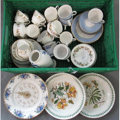 404 - Box of china to include Portmeirion harvest blue baluster vase, various tea ware including Duchess a... 