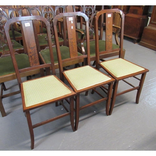 439 - Set of three Edwardian mahogany inlaid arch and slat back bedroom chairs. (3)
(B.P. 21% + VAT)