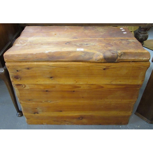 445 - Modern rustic pine trunk with metal carrying handles. 81 x 45 x 66cm approx.
(B.P. 21% + VAT)