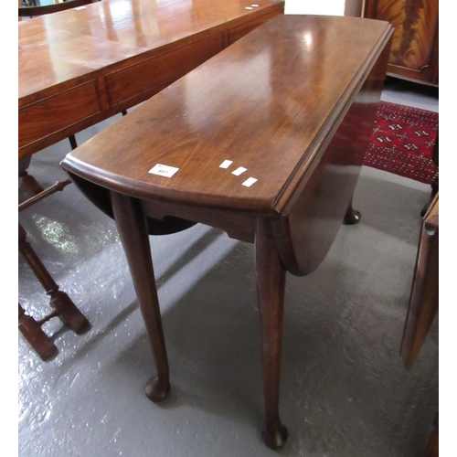 481 - 18th century style mahogany drop leaf table on tapering legs and hoof feet.
(B.P. 21% + VAT)