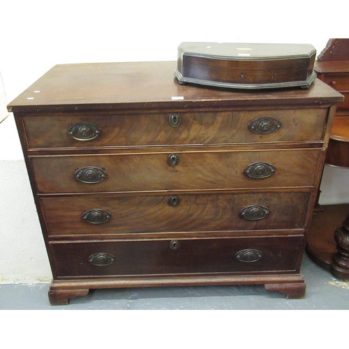 494 - Regency design mahogany straight front chest of four drawers, on a projecting base with bracket feet... 