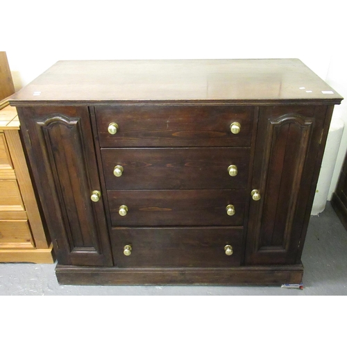 504 - Early 20th century oak chest/sideboard with an arrangement of four straight front drawers flanked by... 