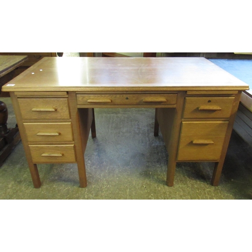 530 - Mid century pale oak twin pedestal office desk with knee hole drawer. 140cm wide approx.
(B.P. 21% +... 