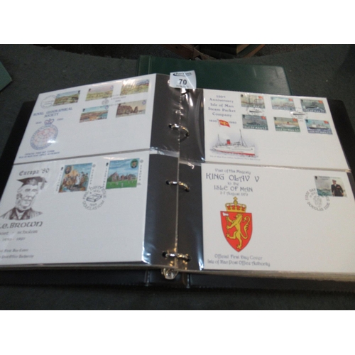 70 - Isle of Man collection of stamp first day covers 1973 - 1990 period in two albums.
(B.P. 21% + VAT)