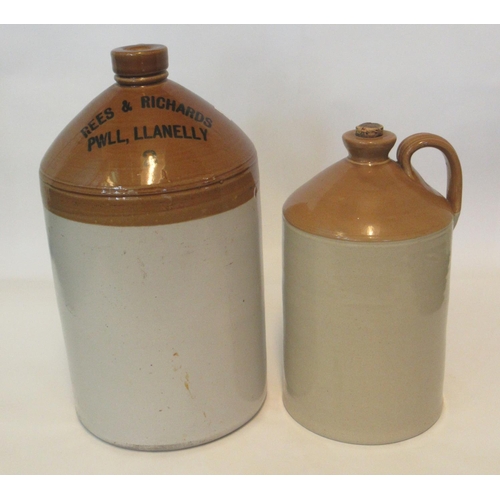 82 - Two two-tone stoneware flagons, one marked 'Rees and Richards Pwll, Llanelly no. 2'. (2)
(B.P. 21% +... 