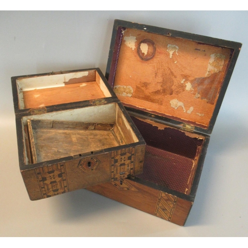 95 - Two 19th century walnut tunbridge ware work boxes of similar rectangular form. (2)
(B.P. 21% + VAT)