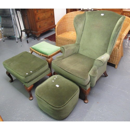 404 - Collection of Parker Knoll furnishing items to include wing back chair, stools, and a pouffe. (4)
(B... 