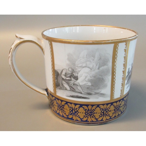 117 - 19th century Spode china bat printed straight sided tankard, decorated with reserve panels of classi... 