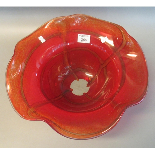 346 - Modern red ground art glass vase of waved form, signed Mdina  to the underside.
(B.P. 21% + VAT)