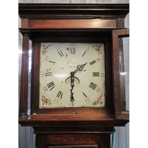 445 - 19th century oak cased 30 hour cottage long case clock by C Stoke of Bewdley, Shropshire. Complete w... 