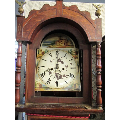 447 - 19th century oak cased 8 day two-train long cased clock in distressed condition.
(B.P. 21% + VAT)