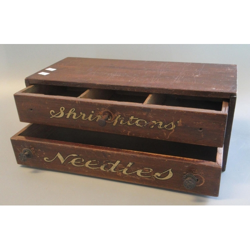 87 - Early 20th century Shrimptons Needles two-drawer wooden box.
(B.P. 21% + VAT)