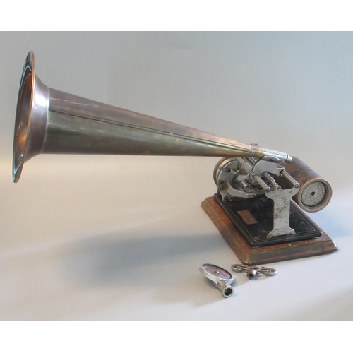 88 - Original 'The Gramophone', Columbia phonograph in oak bentwood case with tapered horn and accessorie... 