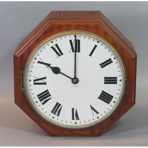 115 - 20th century GPO double sided post office clock, with mahogany case, white Roman dials, and single f... 