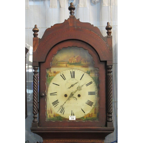 118 - 19th century Welsh mahogany eight day longcase clock with painted face, the case with checkered stru... 