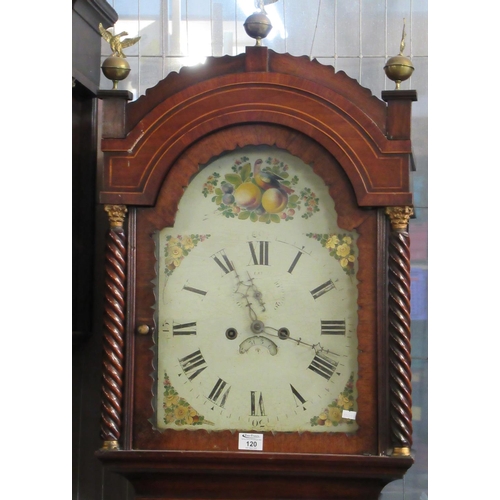 120 - 19th century probably Welsh longcase clock, arch painted face with Roman numeral, seconds dial and d... 