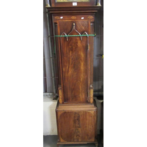 121 - Late 18th century mahogany two train longcase clock, marked William Kirk, Stockport, and having bras... 