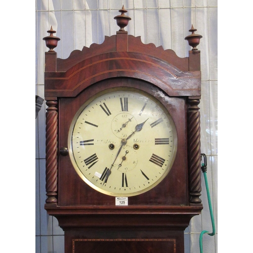 125 - 19th century inlaid mahogany eight day Welsh longcase clock, having circular, painted Roman face wit... 