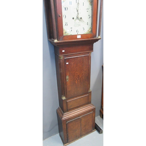 126 - 19th century Welsh oak eight day cottage longcase clock marked R Griffith, Denbigh, having arch pain... 