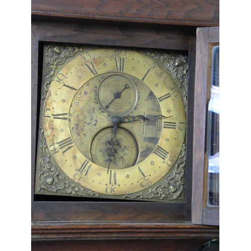 127 - 18th century English 30 hour longcase clock marked Josh Quarman, Temple Cloud, the brass face with R... 