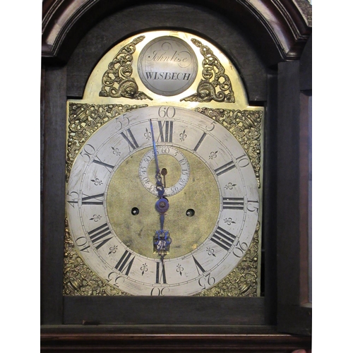 128 - Early 19th century mahogany eight day longcase clock marked John Vise, Wisbech, having a brass face ... 