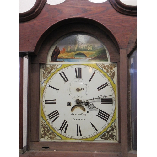 130 - 19th century Welsh oak eight day longcase clock by David Rees, Llanarth. Arch painted Roman face wit... 