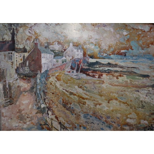 134 - Hugh Davies (Welsh 20th century) The Parrog, Newport. Oils on board. 52 x 73cm approximately. Back o... 