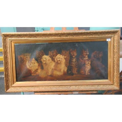 164 - After Louis Wain (early 20th century) a study of caterwauling cats. Oils on canvas. 43 x 105cm appro... 