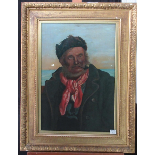 172 - A Hall (British school early 20th century), portrait of a fisherman with pipe and neckerchief. Signe... 