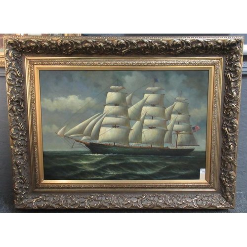 176 - L Darcaves (modern school) Study of an American tea clipper, oils on canvas, 61cms by 92cms approx
(... 