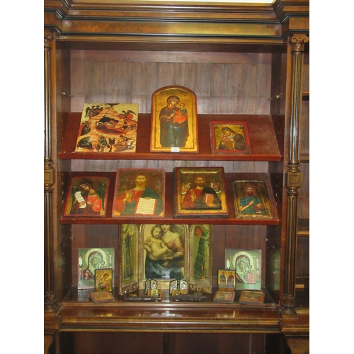 177 - Collection of assorted Orthodox Christian religious icons of various sizes and forms, some printed, ... 