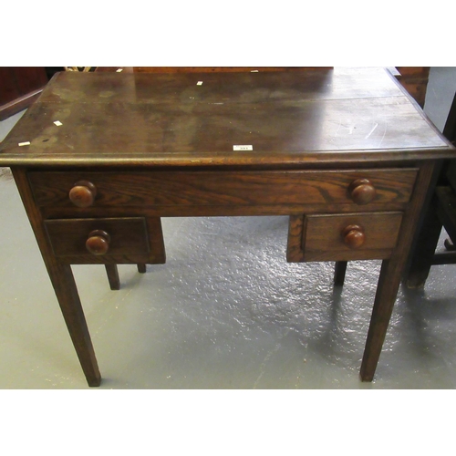 391 - 19th century oak low boy, the moulded top above an arrangement of one long and two short drawers wit... 