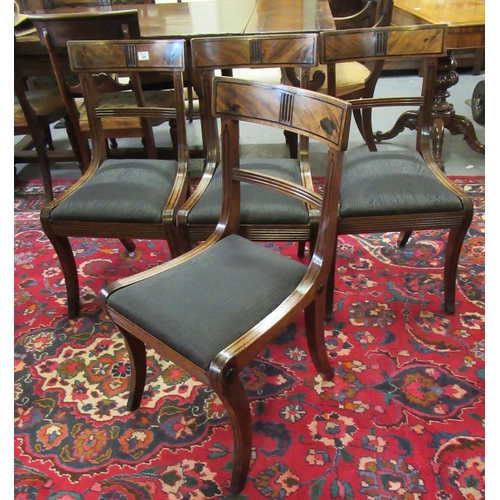 395 - Set of eight 19th century mahogany dining chairs, the curved backs above stuff over seats, standing ... 