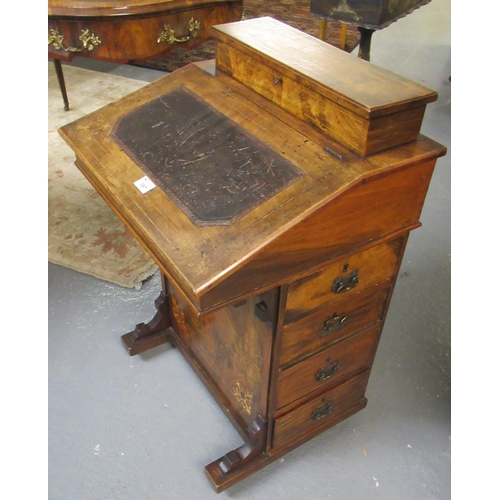 397 - Late Victorian walnut inlaid Davenport desk with hinged lid and stationary compartment, fall front d... 