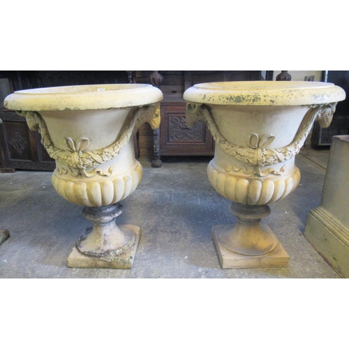 487 - Pair of 19th century Blashfield patent pottery terracotta Campana shaped garden urns, each having ra... 