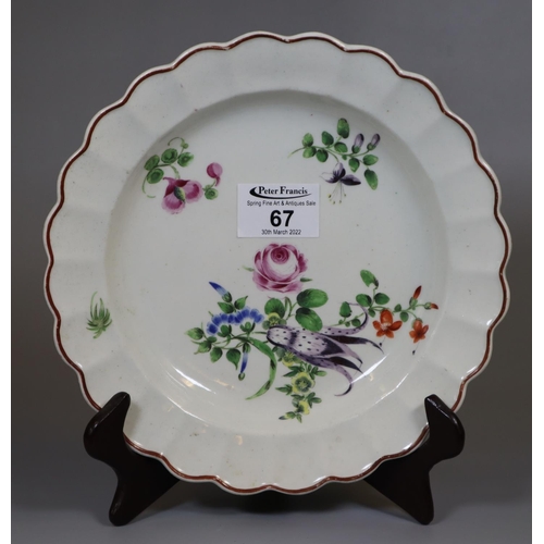 67 - 18th century  Worcester first period plate or shallow dish, hand painted with floral sprays. Unmarke... 