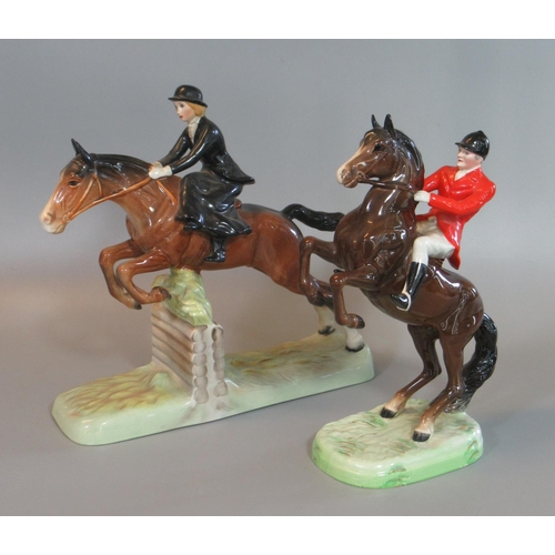 69 - Beswick 868 Huntsman seated on a rearing horse with red jacket and black cap, together with another ... 