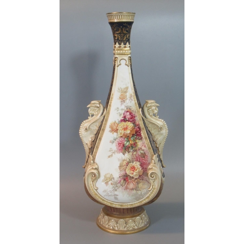 75 - Late 19th/early 20th century Doulton Burslem Vellum two-handled vase, hand painted with reverse pane... 