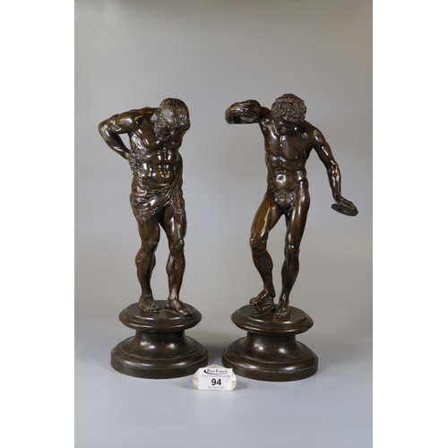 94 - Pair of good quality 19th century patinated bronze figures after the antique to include 'Hercules' a... 