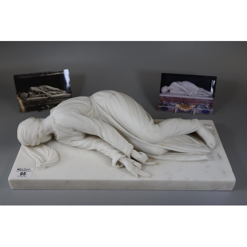 95 - After Stefano Maderno,(Italian 1576-1636), 'Santa Cecillia', carved white marble on rectangular plin... 