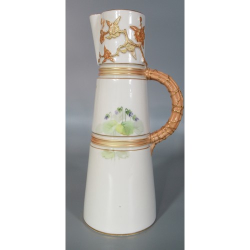 51 - Early 19th century Royal Worcester porcelain 1047 conical ewer jug, hand painted with wild roses and... 