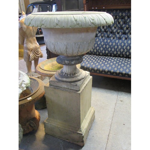 483 - Large 19th century terracotta garden urn marked Blashfield Patent pottery, Stafford 1870, the urn wi... 