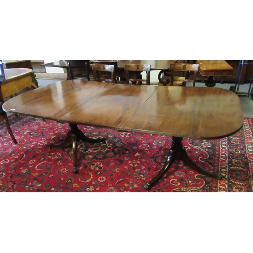 535 - 19th century mahogany 'D' ended twin pedestal extending dining table, with one additional leaf, stan... 