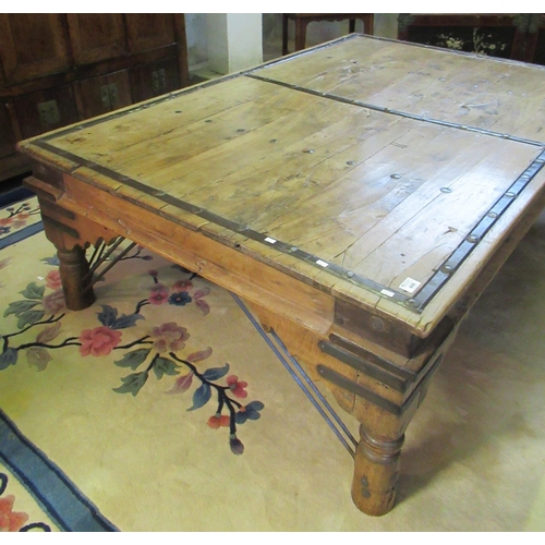 575 - Large Indian Rajasthani hardwood metal bound low table, believed formed originally from a day bed. 1... 