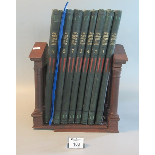 103 - Pair of Grand Tour style architectural oak book ends, together with a set of volumes The Modern Carp... 