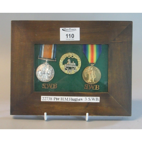 110 - South Wales Borderers WWI Duo - awarded to 22738 Private H M Hughes -to include 14-18 War Medal and ... 