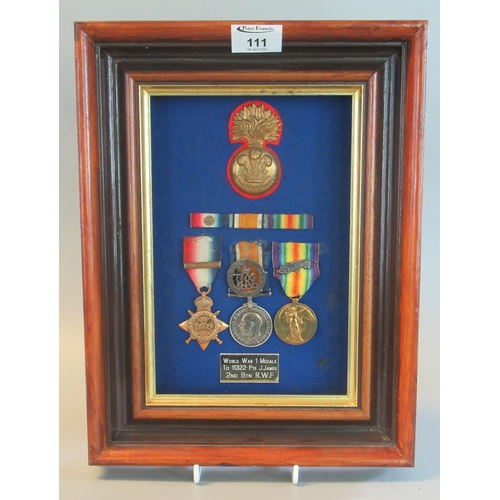 111 - WWI Medal Royal Welsh Fusiliers Medal Trio to include 1914 Star War Medal Victory  Medal with Oak Le... 