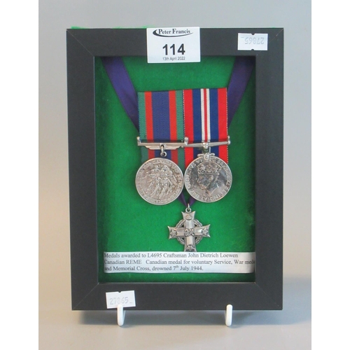 114 - Canadian Medal Trio to include Medal for Voluntary Service, War Medal and Memorial Cross, awarded to... 