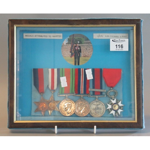 116 - WWII Royal Welsh Fusiliers Medal Group to include 1939-45 Star, France and Germany Star ,War Medal ,... 