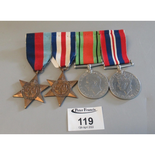 119 - WWII Medal Group to include 1939-45 Star, France and Germany Star, War Medal and Defence medal.  Un-... 